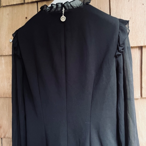 Tommy Hilfiger Keyhole Neckline Black Dress Chiffon Sleeves Ruffle Bottom 10 - Picture 9 of 11
